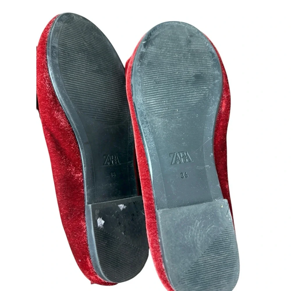 Zara Deep Wine Velvet Bow Ballet Flats